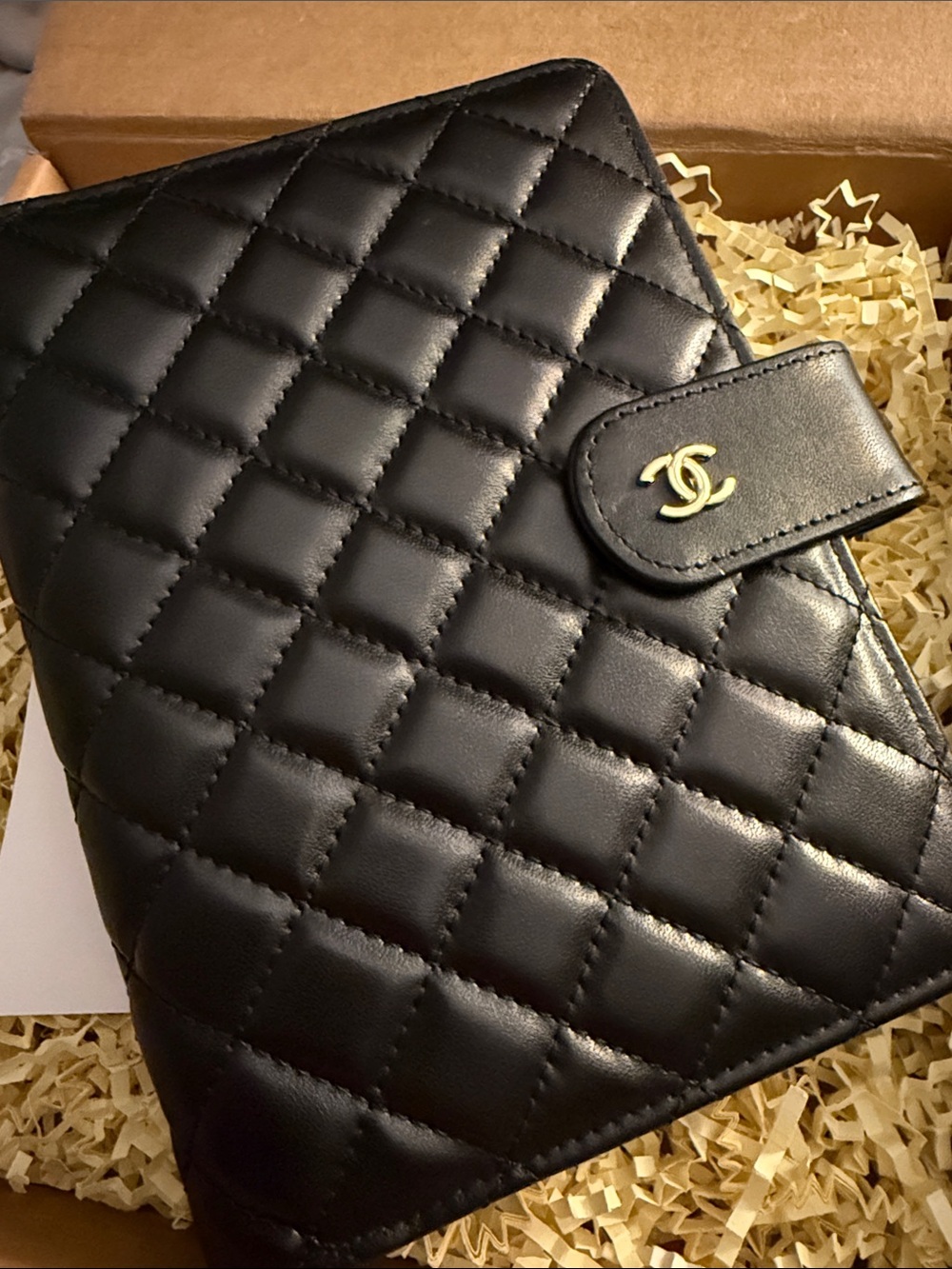 Black Quilted Mini Notebook/Planner/Agenda with Gold CC Snap